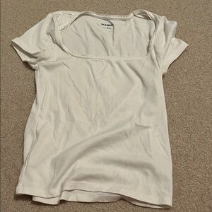 Old Navy Cream Square Neck Ribbed Short Sleeve Tee